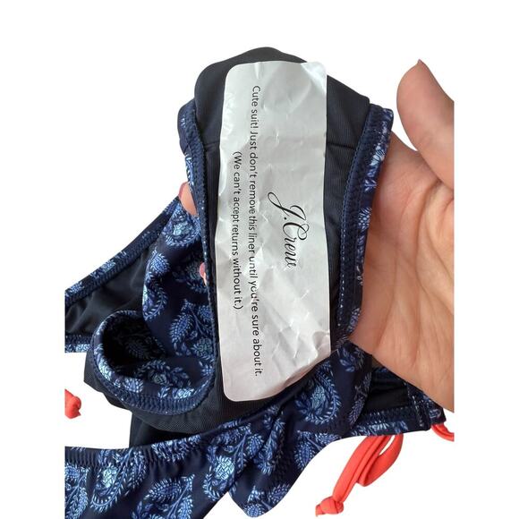 J.Crew Navy Bouquet Block Print String Bikini Bottom With Side Ties Size 3X - Picture 3 of 7